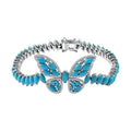 Premium Sleeping Beauty Turquoise, Moissanite Butterfly Bracelet in Rhodium Over Sterling Silver (6.50 In) 15.90 ctw - Sticky add to cart bar