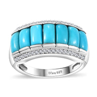 Premium Sleeping Beauty Turquoise and Moissanite 3.20 ctw Ring in Rhodium Over Sterling Silver