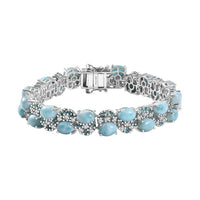 Premium Larimar, Multi Gemstone Bracelet in Rhodium Over Sterling Silver (7.25 In) 29.70 ctw