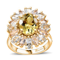 Brazilian Heliodor, Multi Gemstone Cluster Ring in 18K Vermeil YG Over Sterling Silver (Size 5.0) 5.10 ctw