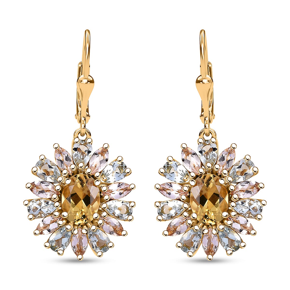 Brazilian Heliodor and Multi Beryl Family 7.15 ctw Sunlit Blossom Earrings in 18K Vermeil Yellow Gold Over Sterling Silver