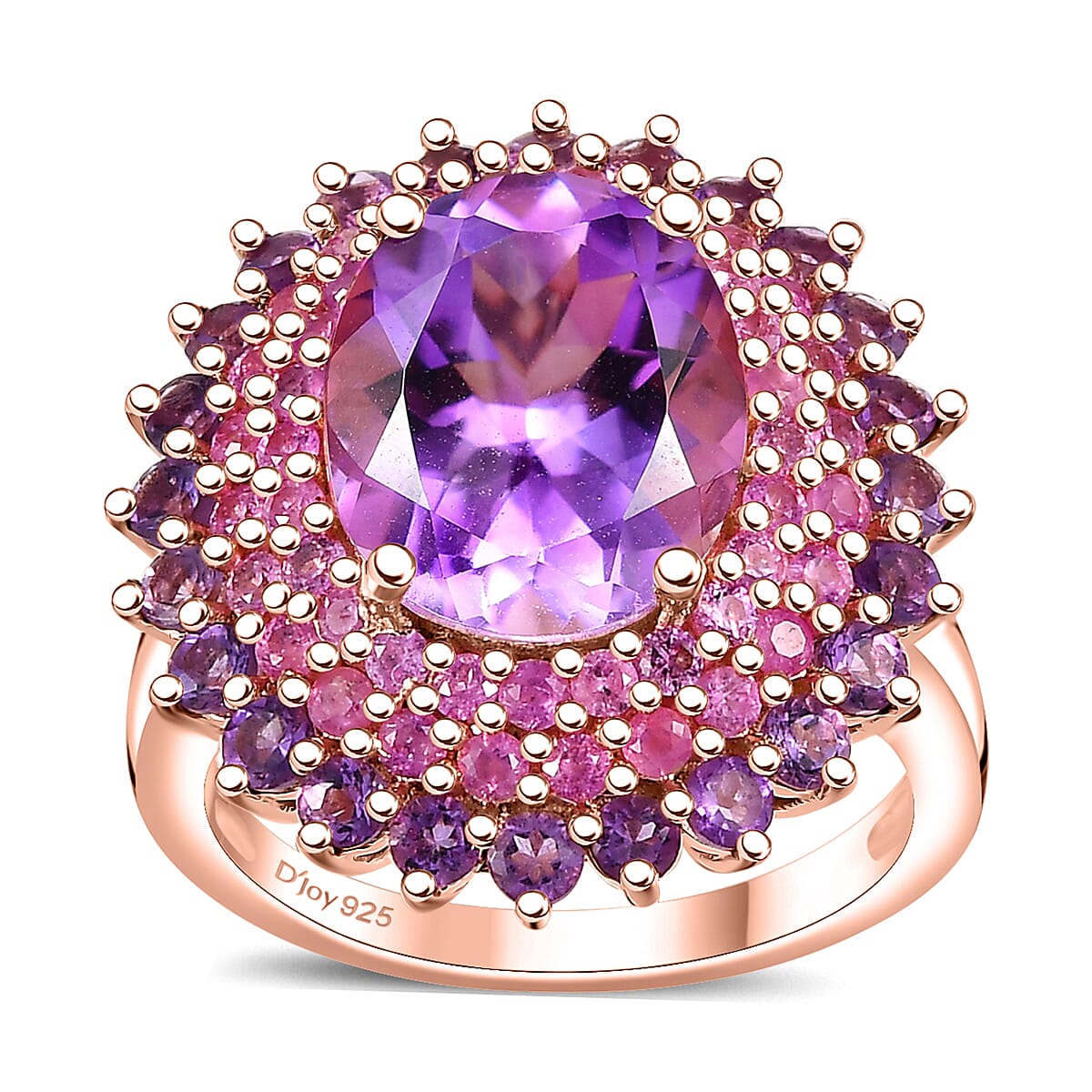 Moroccan Rose and Multi Gemstone 7.00 ctw Twilight Blossom Ring in 18K Vermeil Rose Gold Over Sterling Silver (Size 10.0)