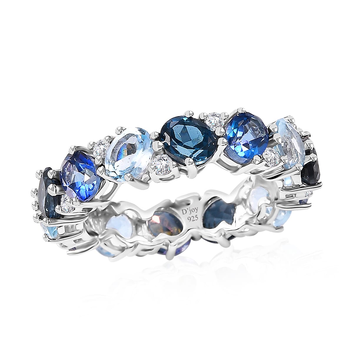 Multi Gemstone 6.35 ctw Band Ring in Rhodium Over Sterling Silver