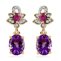 Moroccan Rose and Multi Gemstone 4.35 ctw Flower Earrings in 18K Vermeil Yellow Gold Over Sterling Silver