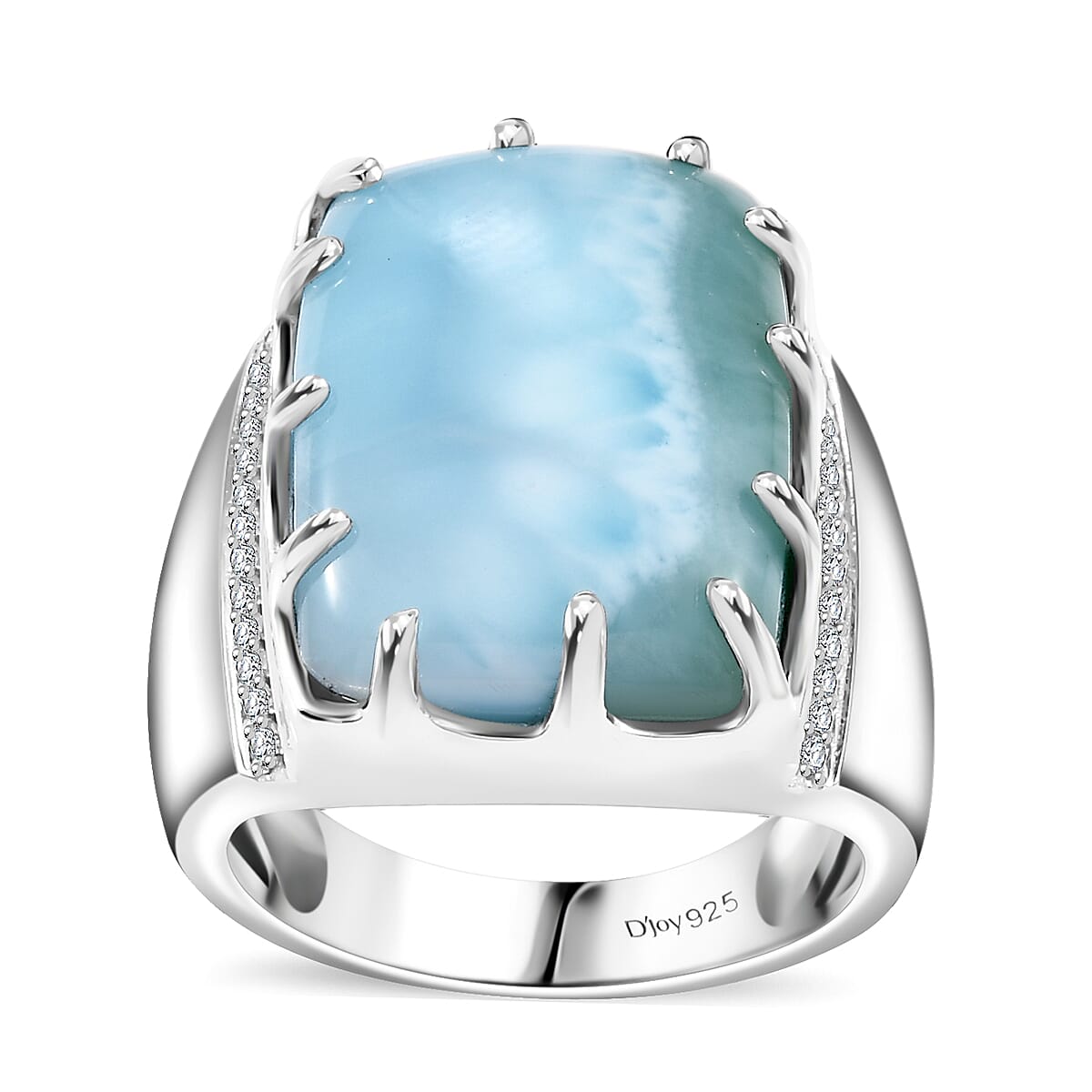 Premium Larimar, Moissanite Ring in Rhodium Over Sterling Silver (Size 6.0) 16.85 ctw