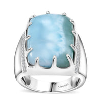 Premium Larimar, Moissanite Ring in Rhodium Over Sterling Silver (Size 6.0) 16.85 ctw