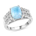 Larimar, White Zircon Ring in Rhodium Over Sterling Silver (Size 10.0) 3.10 ctw - Sticky add to cart bar