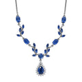 Kashmir Kyanite and White Zircon 7.00 ctw Drop Leaf Necklace in Rhodium Over Sterling Silver 18 Inches - Sticky add to cart bar