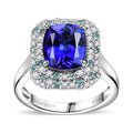 Certified & Appraised Rhapsody AAAA Tanzanite, Paraiba Tourmaline and E-F VS Diamond 4.25 ctw Ring in 950 Platinum 8.20 Grams - Sticky add to cart bar