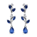 Kashmir Kyanite and White Zircon 2.35 ctw Leaf Earrings in Rhodium Over Sterling Silver - Sticky add to cart bar