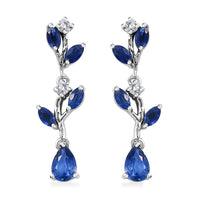 Kashmir Kyanite and White Zircon 2.35 ctw Leaf Earrings in Rhodium Over Sterling Silver