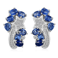 Kashmir Kyanite and White Zircon 3.40 ctw Shooting Star Earrings in Rhodium Over Sterling Silver