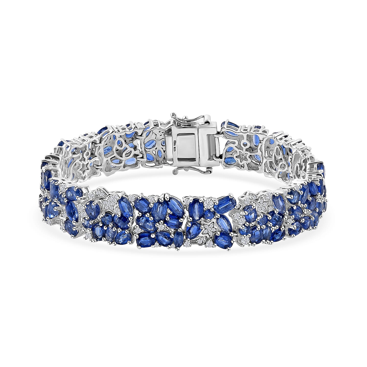 Kashmir Kyanite and White Zircon 27.85 ctw Shooting Star Bracelet in Rhodium Over Sterling Silver (7.25 In)
