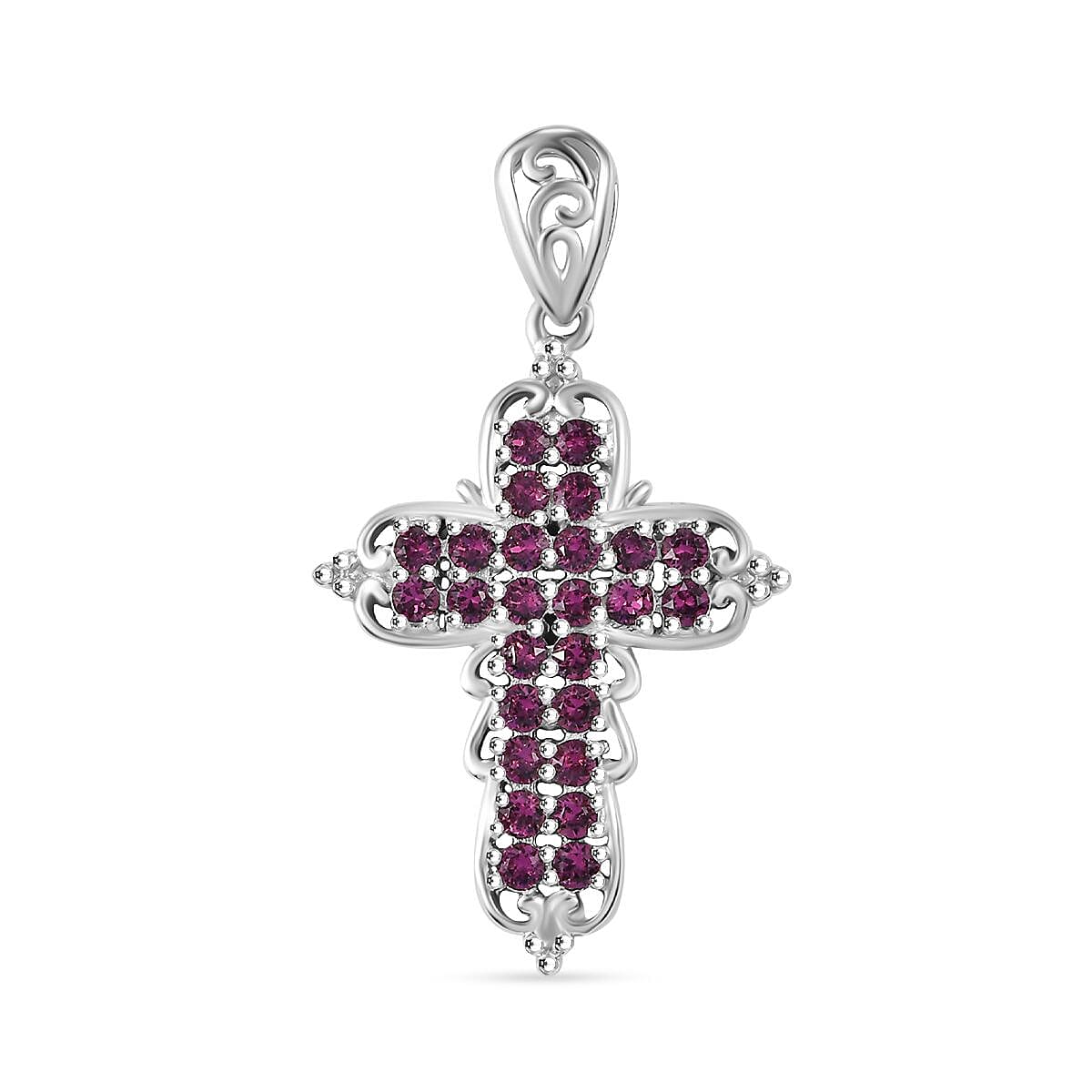 J Francis Embellished with Tanzanite Color Crystal by Swarovski Cross Pendant in Platinum Bond