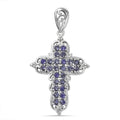 J Francis Embellished with Tanzanite Color Crystal by Swarovski Cross Pendant in Platinum Bond - Sticky add to cart bar