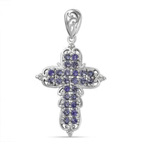 J Francis Embellished with Tanzanite Color Crystal by Swarovski Cross Pendant in Platinum Bond