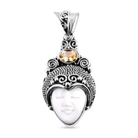 Bali Goddess Carved Bone and Brazilian Citrine 1.10 ctw Pendant without Chain in Sterling Silver