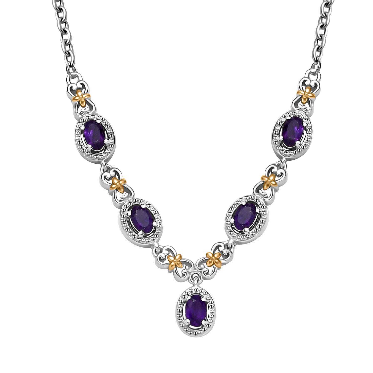Doorbuster Karis African Amethyst Necklace (18 Inches) in 18K YG Plated and Platinum Bond 2.10 ctw