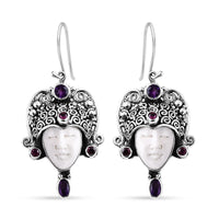 Bali Goddess Carved Bone and Multi Gemstone 2.70 ctw Earrings in Sterling Silver