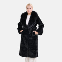 Tamsy Black Luxe Faux Fur Tranch Coat - One Size Missy