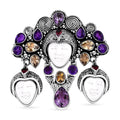 Bali Goddess Carved Bone and Multi Gemstone 18.20 ctw Pendant without Chain in Sterling Silver - Sticky add to cart bar