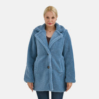 Tamsy Cream Luxe Sherpa Coat with 2 Front Pockets - One Size Missy