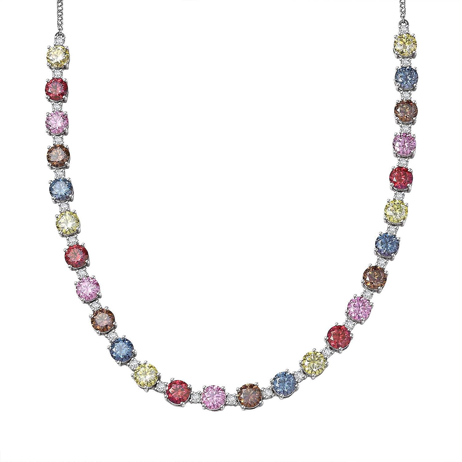 Colors of Moissanite 26.40 ctw Rainbow Radiance Necklace in Rhodium Over Sterling Silver 18-20 Inches