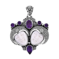 Bali Goddess Carved Bone and African Amethyst 3.70 ctw Royal Romance Pendant without Chain in Sterling Silver