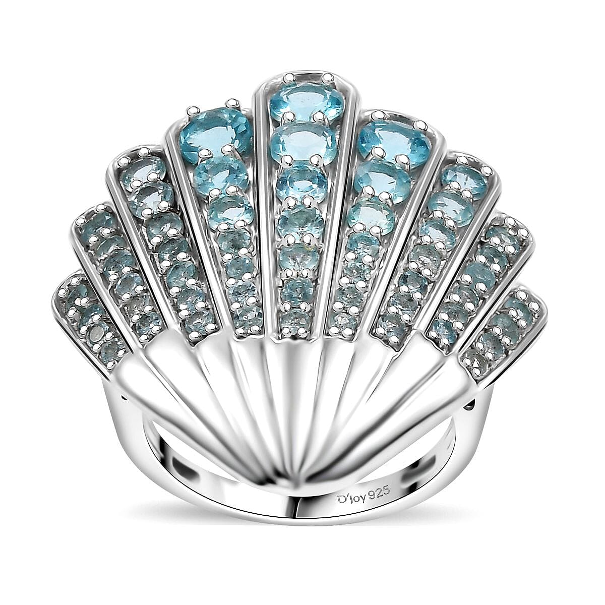 Doorbuster Premium Betroka Blue Apatite Sea-Shell Ring in Rhodium Over Sterling Silver (Size 10.0) 2.90 ctw