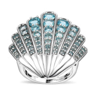 Doorbuster Premium Betroka Blue Apatite Sea-Shell Ring in Rhodium Over Sterling Silver (Size 10.0) 2.90 ctw