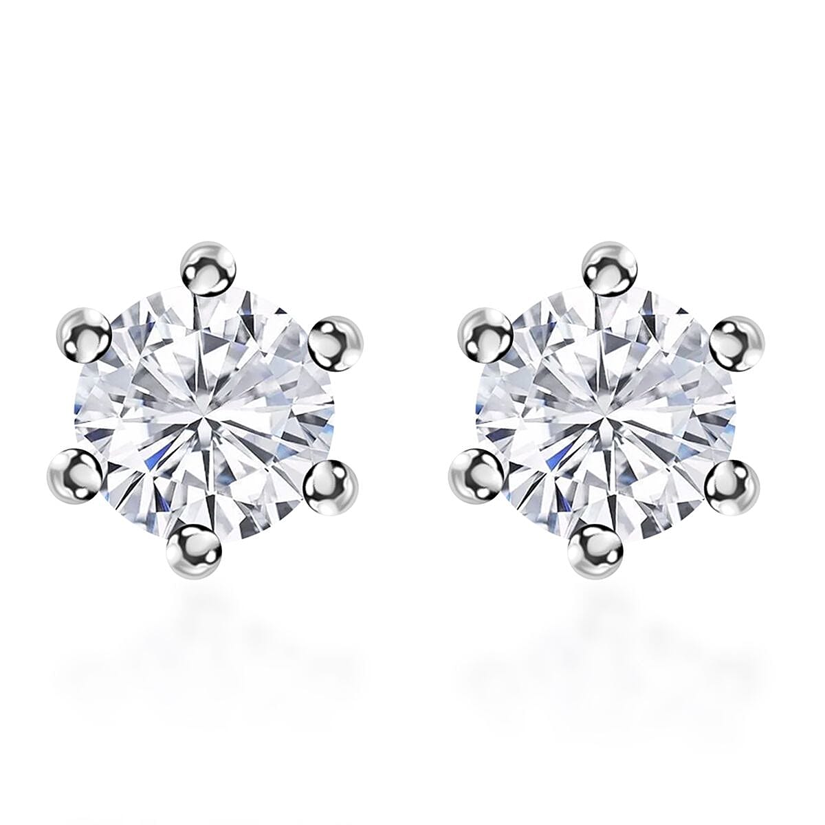 Moissanite 1.90 ctw Solitaire Stud Earrings in Rhodium Over Sterling Silver