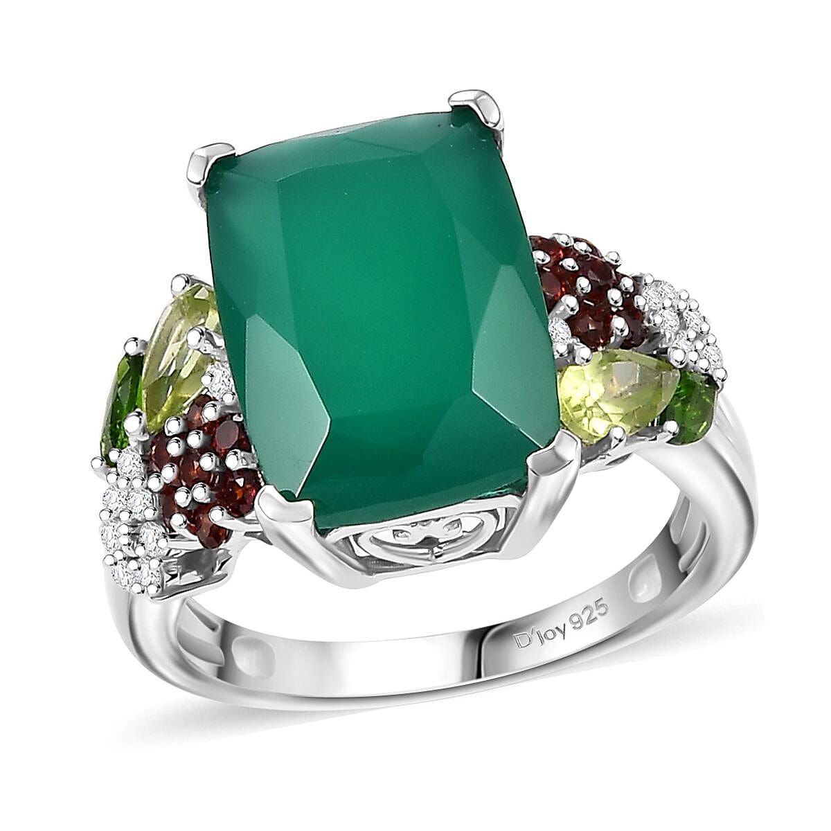 Verde Onyx and Multi Gemstone 6.65 ctw Ring in Rhodium Over Sterling Silver