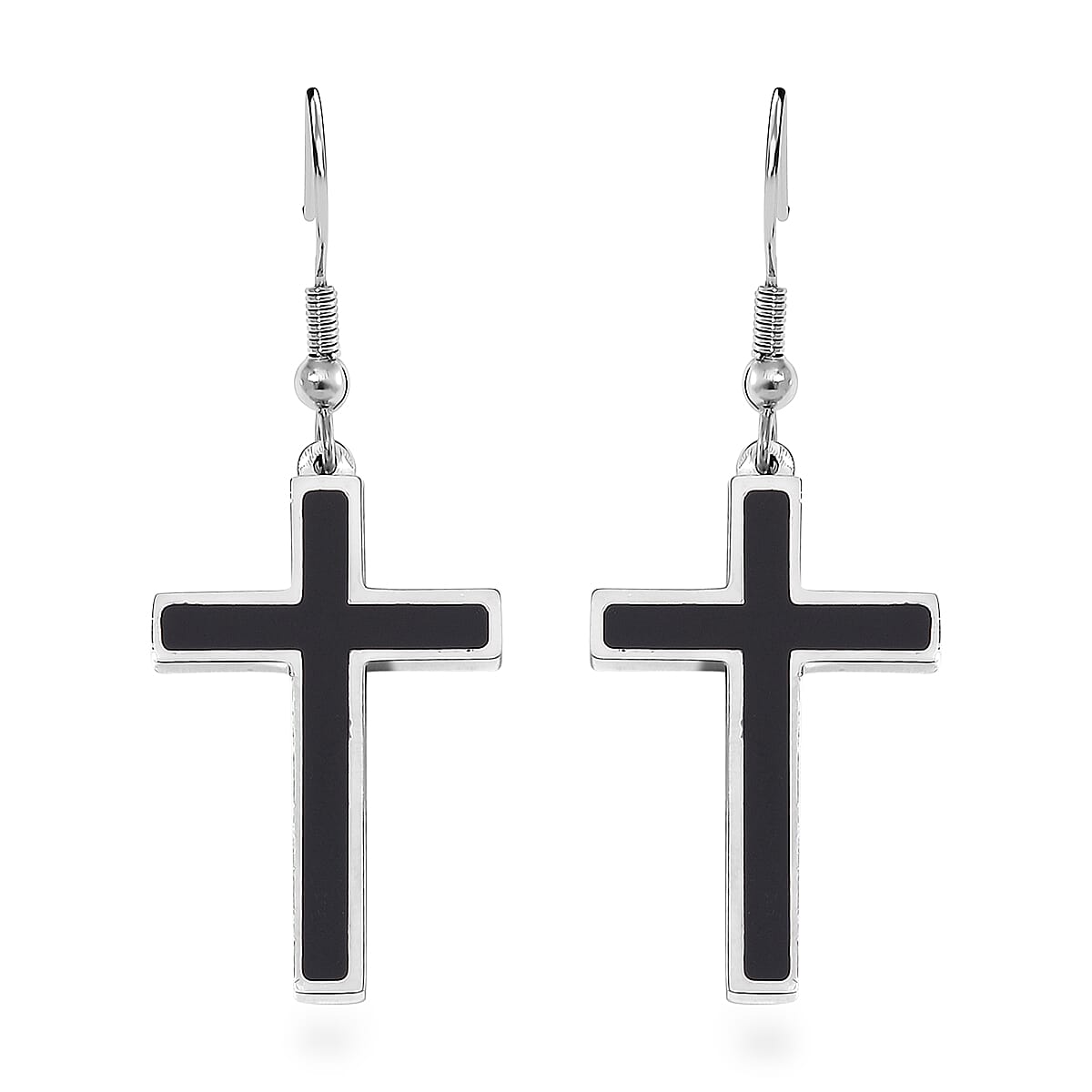 Shungite 1.00 ctw Inlay Cross Earrings in Stainless Steel