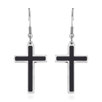 Shungite 1.00 ctw Inlay Cross Earrings in Stainless Steel