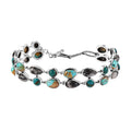 D'Joy Indian Artisan Crafted Royston and Sierra Nevada Turquoise, White Buffalo Bracelet 26.60 ctw in Black Oxidized Sterling Silver (6.50-8.0In) - Sticky add to cart bar