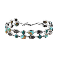 D'Joy Indian Artisan Crafted Royston and Sierra Nevada Turquoise, White Buffalo Bracelet 26.60 ctw in Black Oxidized Sterling Silver (6.50-8.0In)