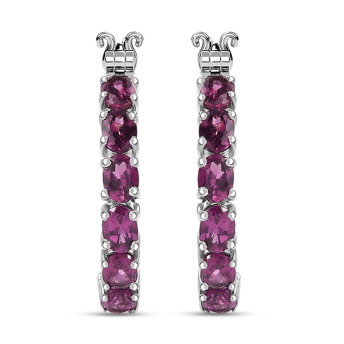 D'Joy Radiant Ember Garnet 5.40 ctw Inside-out Hoop Earrings in Rhodium Over Sterling Silver
