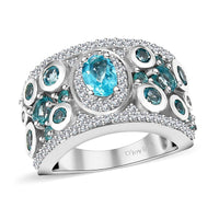 Lagoon Apatite, Multi Gemstone Galaxy Ring in Rhodium Over Sterling Silver (Size 10.0) 2.25 ctw