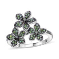 Green Diamond (IR) Floral Ring in Platinum Over Sterling Silver (Size 6.0) 0.33 ctw - Sticky add to cart bar