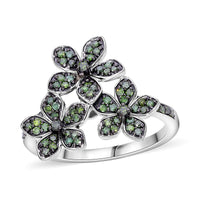 Green Diamond (IR) Floral Ring in Platinum Over Sterling Silver (Size 6.0) 0.33 ctw