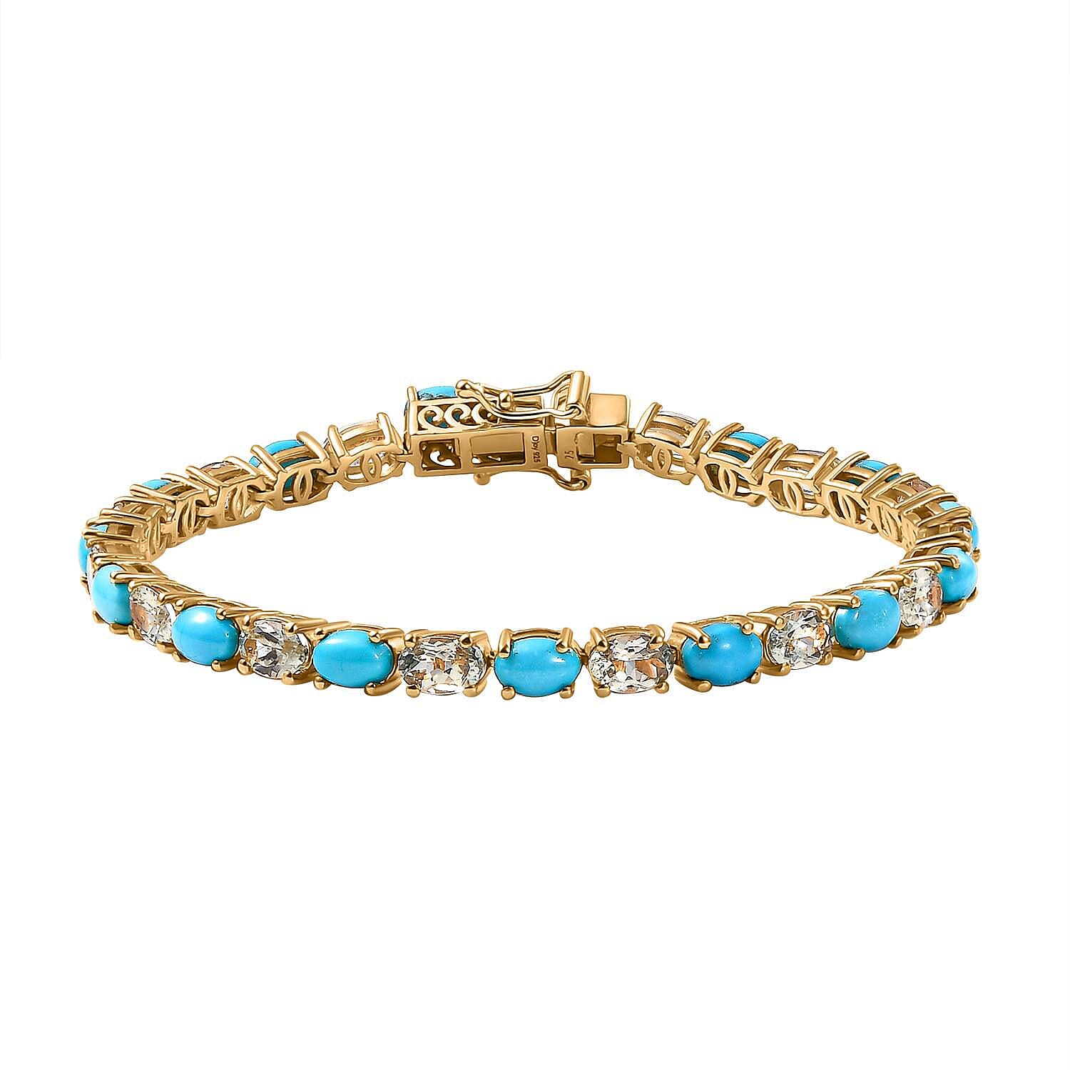 Premium Sleeping Beauty Turquoise and AAA Turkizite Tennis Bracelet in 18K Vermeil YG Over Sterling Silver (7.25 In) 13.90 ctw