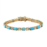 Premium Sleeping Beauty Turquoise and AAA Turkizite Tennis Bracelet in 18K Vermeil YG Over Sterling Silver (7.25 In) 13.90 ctw
