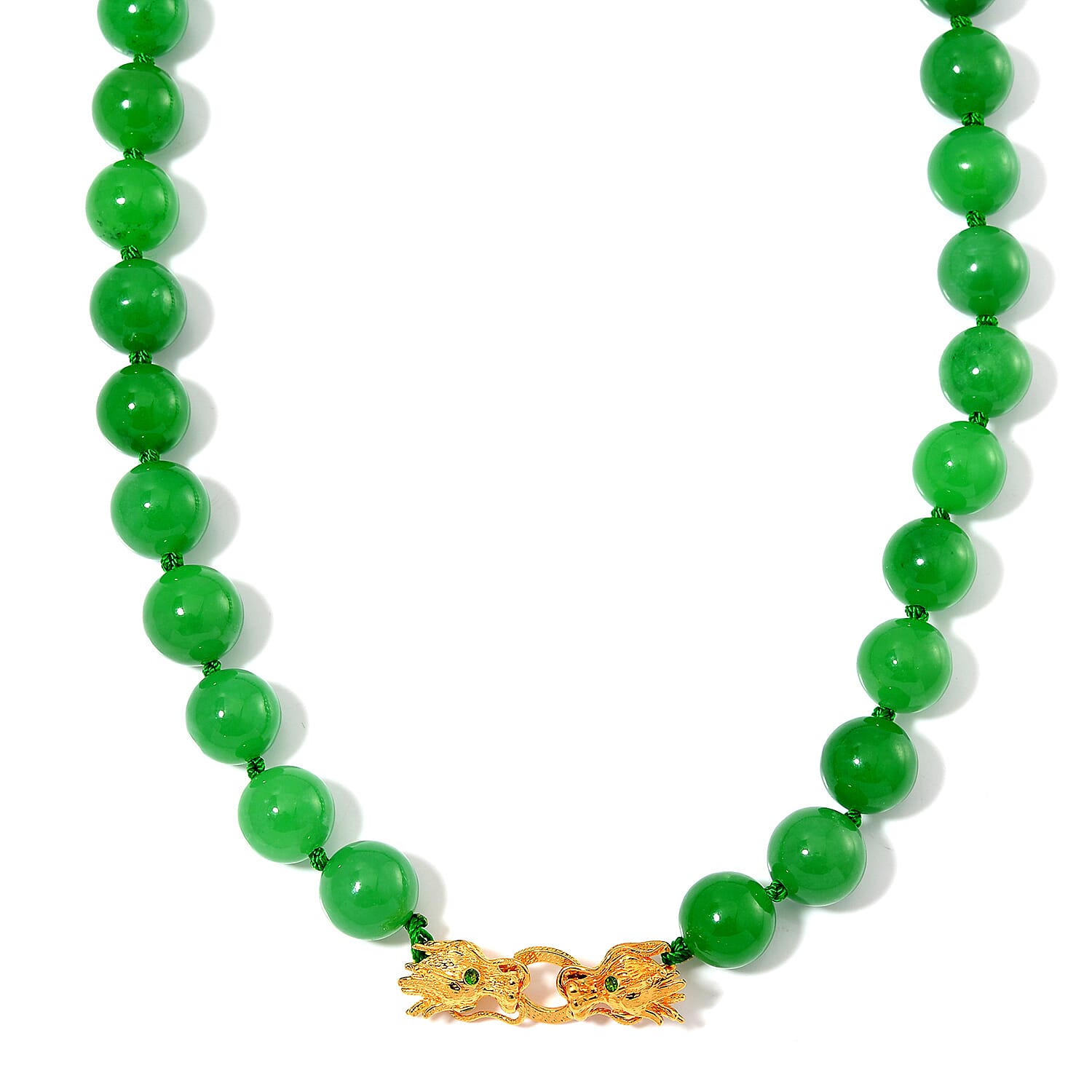 Green Jade (D) and Chrome Diopside 600.50 ctw Dragon Necklace 20 Inches in 18K Vermeil Yellow Gold Over Sterling Silver