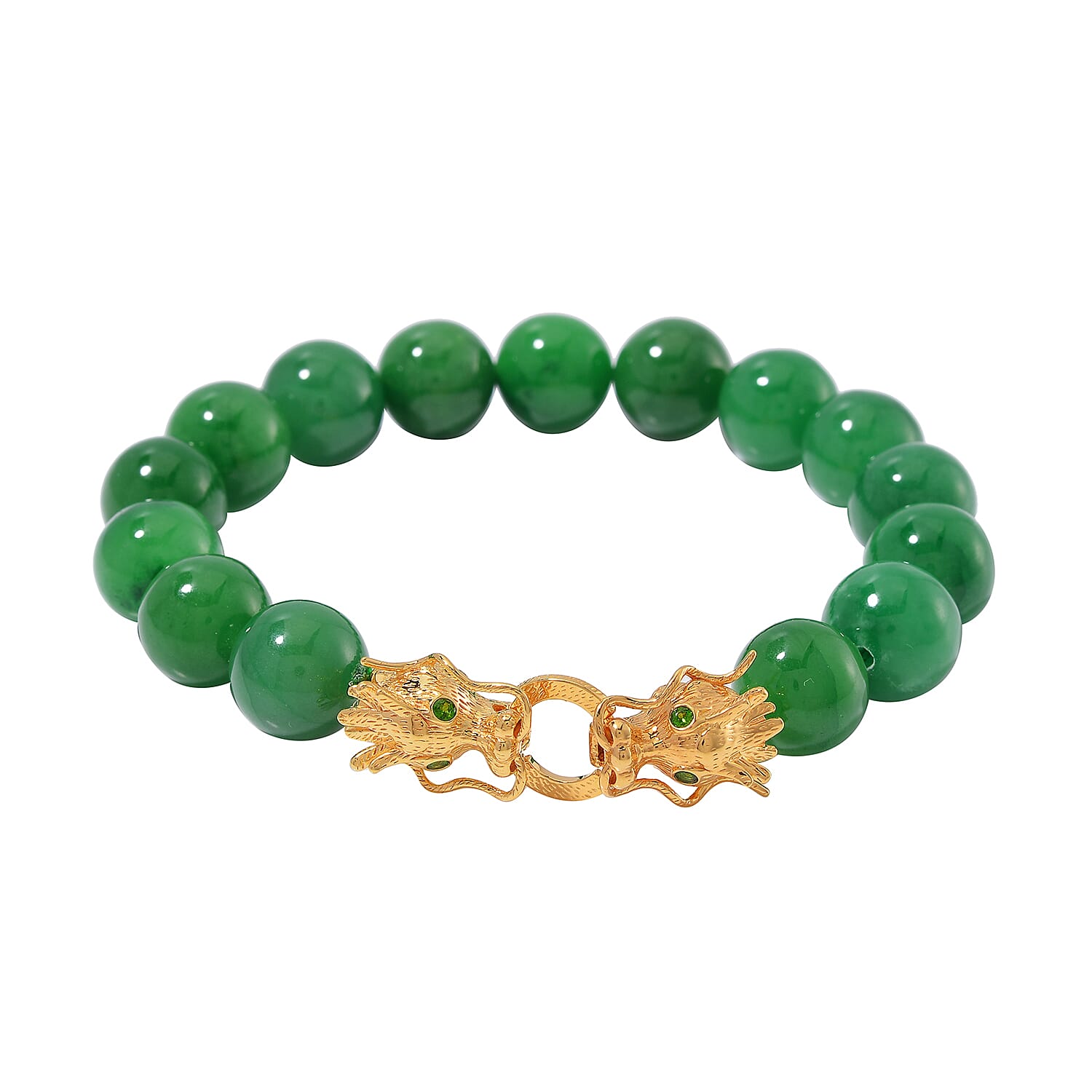 Green Jade (D) and Chrome Diopside 250.50 ctw Bracelet in 18K Vermeil Yellow Gold Over Sterling Silve (8.25 In)