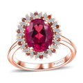 Premium Radiant Ember Garnet, Red Diamond (IR), Diamond (0.25 cts) Floral Ring in 18K Vermeil RG Over Sterling Silver (Size 5.0) 2.35 ctw - Sticky add to cart bar