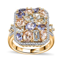 Multi Gemstone Cluster Ring in 18K Vermeil YG Over Sterling Silver (Size 10.0) 4.20 ctw