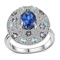 Kashmir Kyanite, Multi Gemstone Galaxy Ring in Rhodium Over Sterling Silver (Size 10.0) 4.35 ctw - Sticky add to cart bar