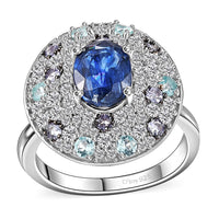 Kashmir Kyanite, Multi Gemstone Galaxy Ring in Rhodium Over Sterling Silver (Size 10.0) 4.35 ctw