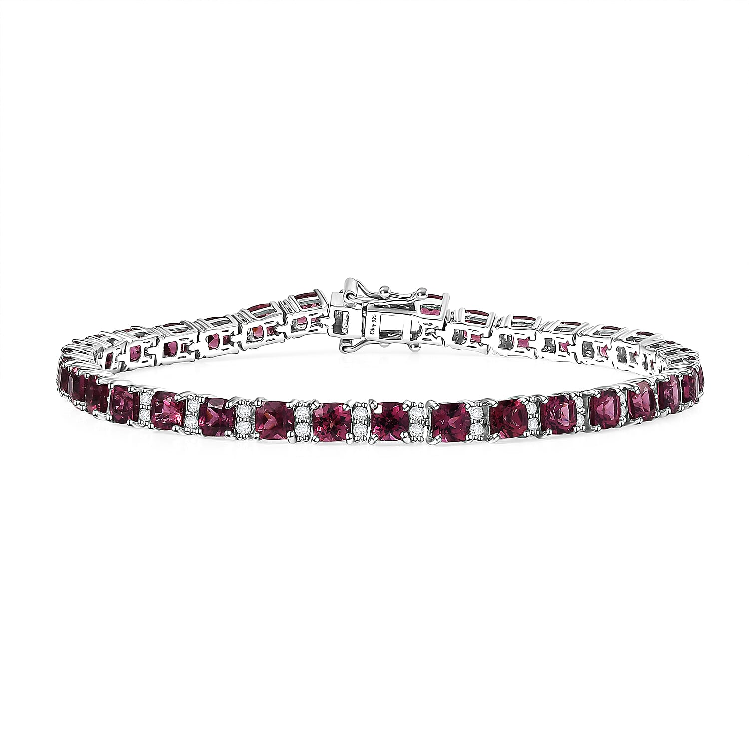 Tanzanian Wine Garnet, White Zircon Tennis Bracelet in Rhodium Over Sterling Silver (7.25 In) 15.10 ctw