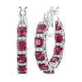 Tanzanian Wine Garnet and White Zircon 8.85 ctw Hoop Earring in Rhodium Over Sterling Silver - Sticky add to cart bar